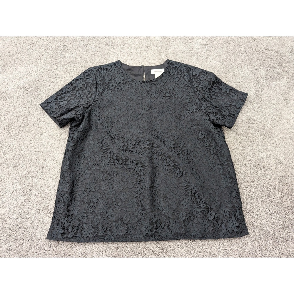 Vintage Worthington Woman Tops Womens 20W Lace Floral T-Shirt Black